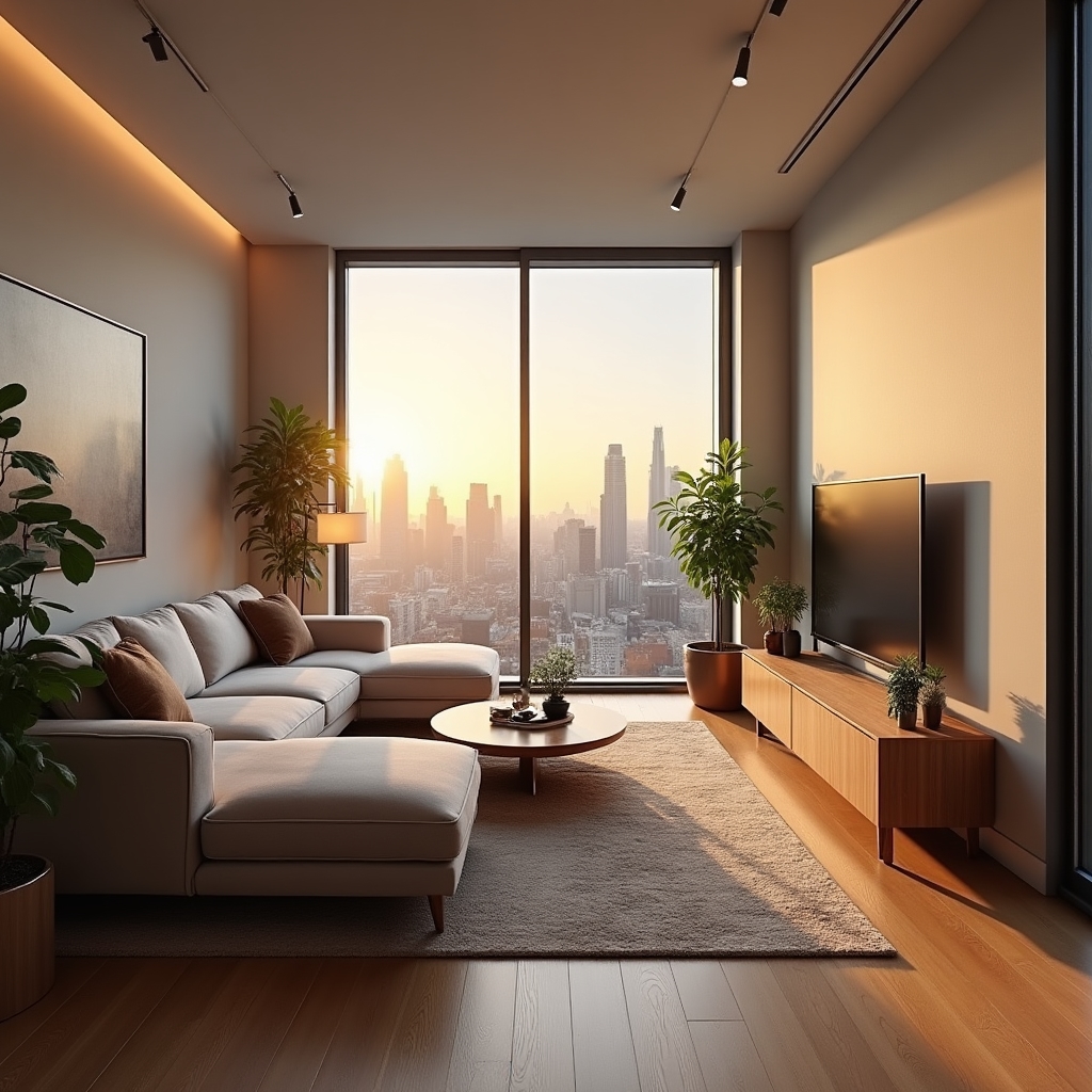 Living modern fotografiat pentru un anunț de agenție imobiliară